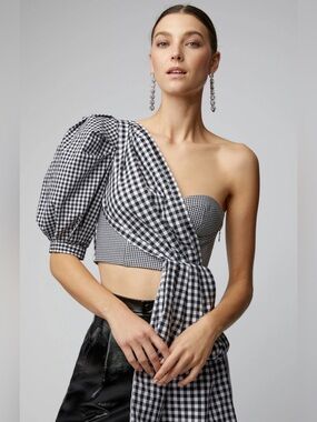 ACLER Marita Gingham One-shoulder Cotton-Poplin Top Size 4